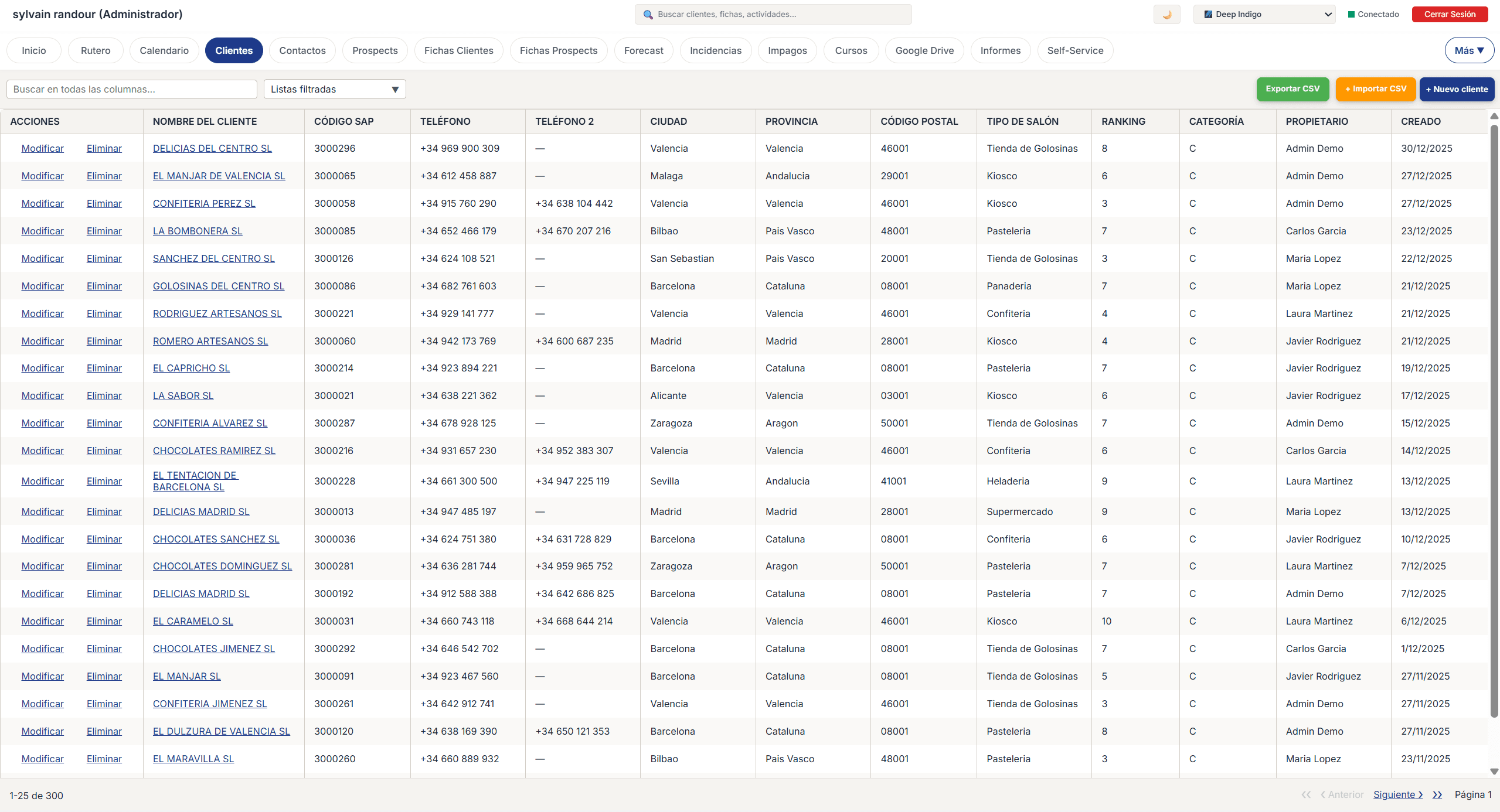 Toutes les entites (clients, prospects, incidents, etc.) disposent de listes dans lesquelles vous pouvez rechercher directement dans toutes les colonnes. Vous pouvez aussi creer des listes filtrees pour les reutiliser rapidement.