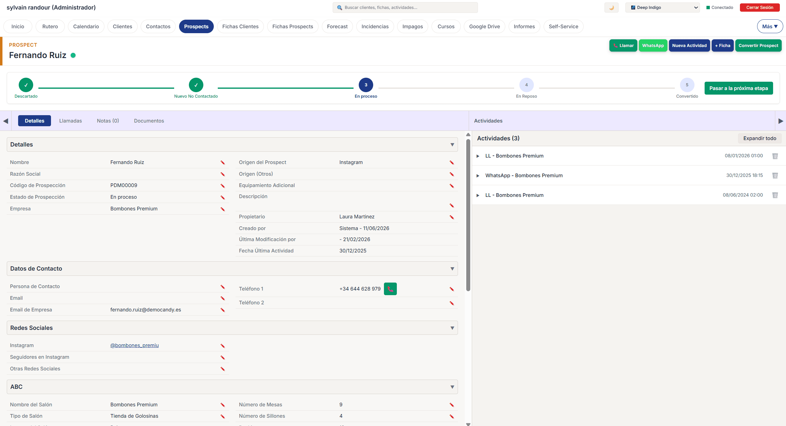 Gestion des prospects avec pipeline visuel et suivi des opportunites